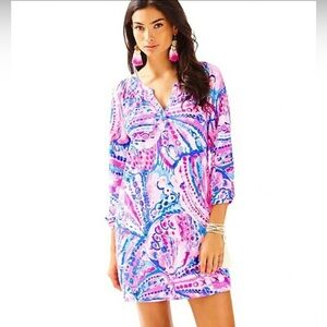 Lilly Pulitzer Sleeved Essie Dress Colony Coral Shell Out Multicolor